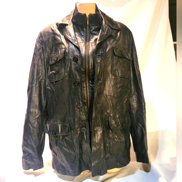 Men's Black Di Capra Int Distressed Soft Leather Jacket - Picture 1 of 12